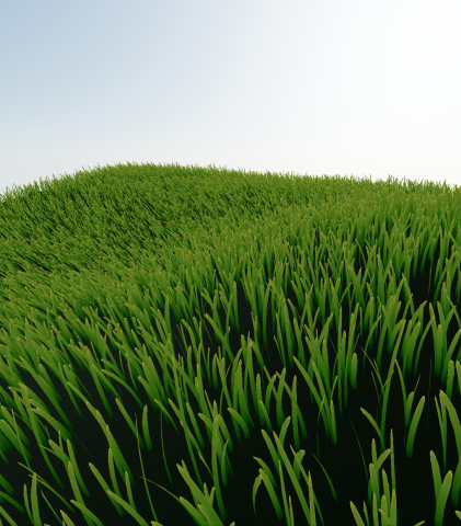 A grassy field under a hazy blue sky